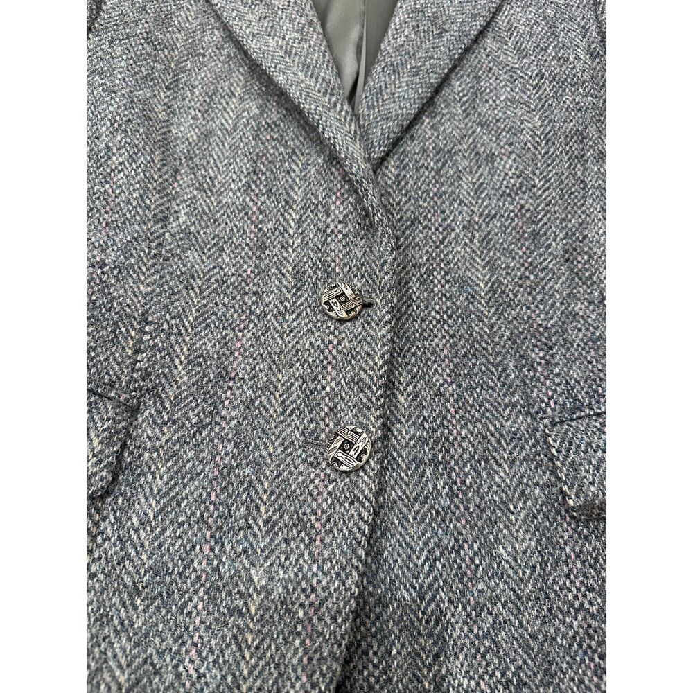 Vintage Harris Tweed Gray Herringbone Wool Blazer, Women Vintage Size 12 - Picture 7 of 10